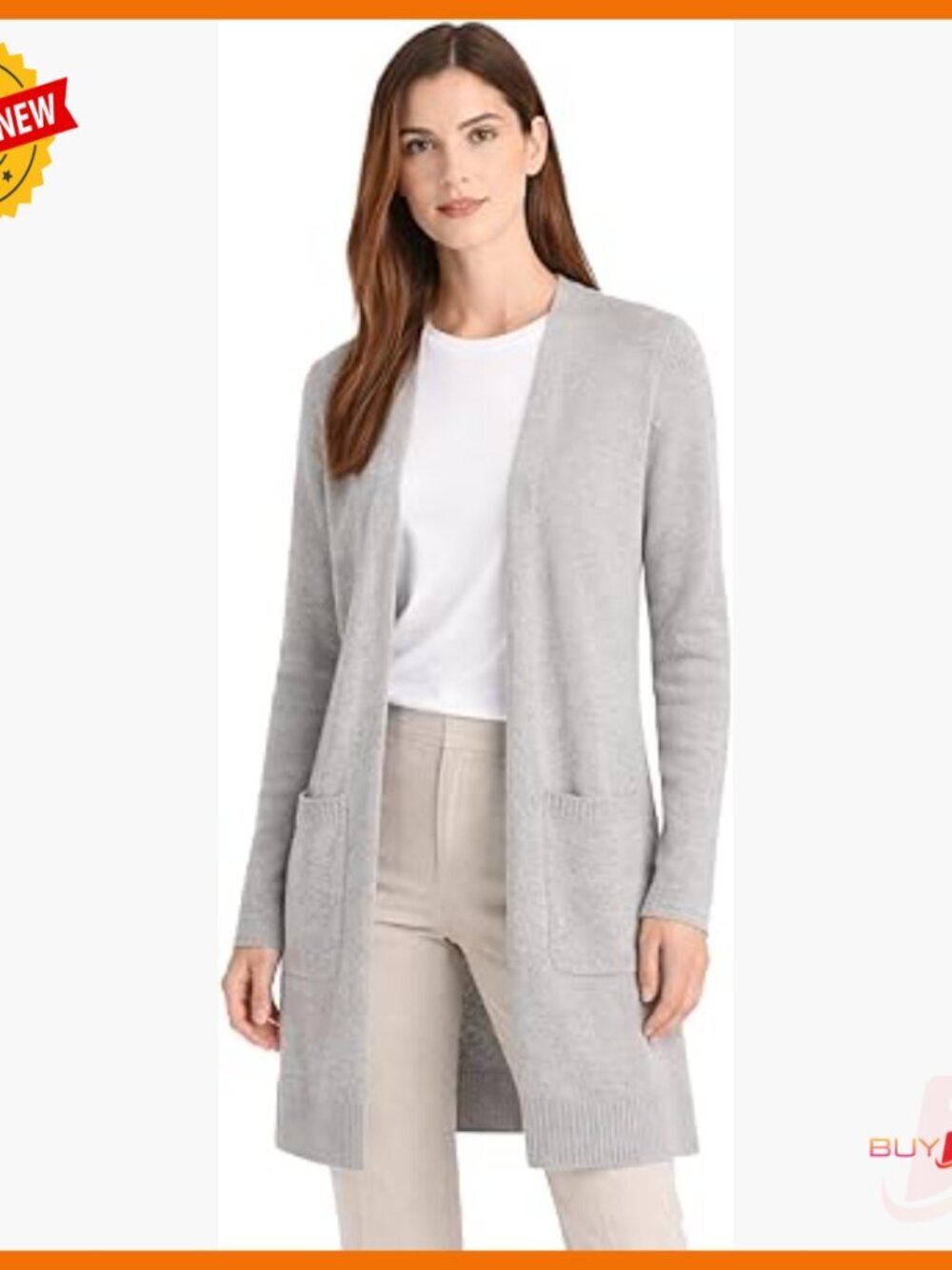 Long Cashmere Cardigan with Pockets, 100% Pure Cashmere, Women's Sweater